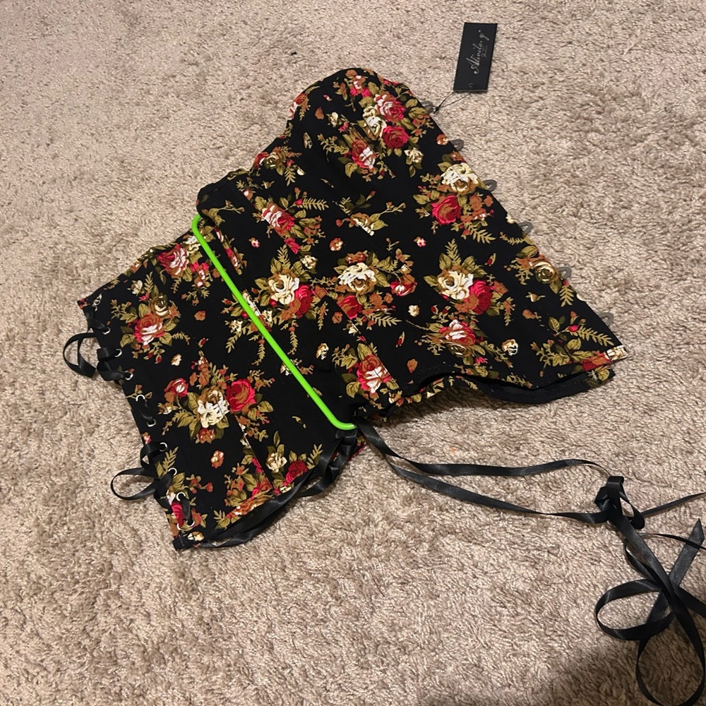 Floral Black Corset Top